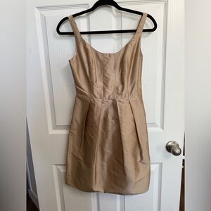 Jenny Yoo Collection Shantung Silk Dress Gold Tank Straps Women's Size 2 Pleats